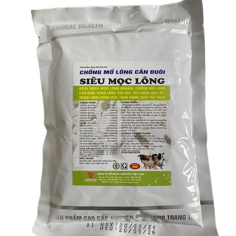 200g  Kích Mọc Lông Nhanh , Siêu Mọc Lông, Chống Mổ Lông Cắn Đuôi, Bổ sung Canxi (gói bột 200g ) dùng cho gà chọi, gà đá vitamin k thuốc điều