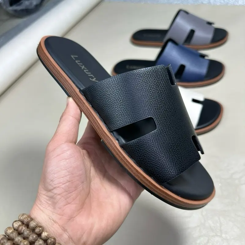 [Mã D-16] Dép da nam, dép nam,dép lê Hđế cao su vân gỗ 4 màu có khâu quai vào đế Slipper DéP 2