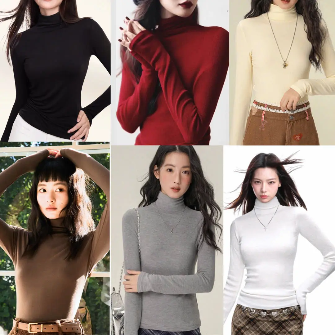 Áo giữ nhiệt cổ cao cotton zip Hàn dày mịn ôm body Thun nữ Top Women Đen