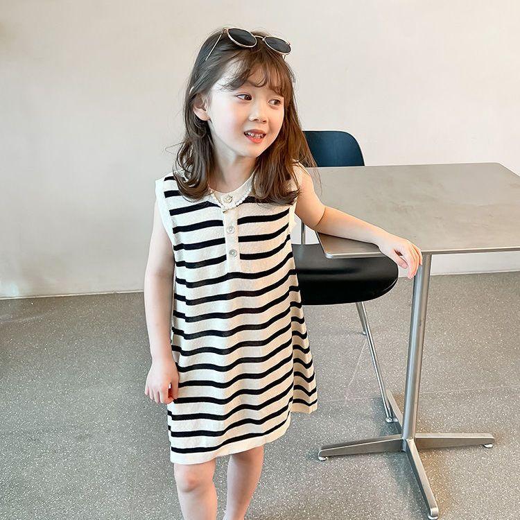 100% Cotton Children's Baby Girl Children 2024 Summer New Korean Style Stitching Tie-Dyed Mid-Length Polo Dress 4