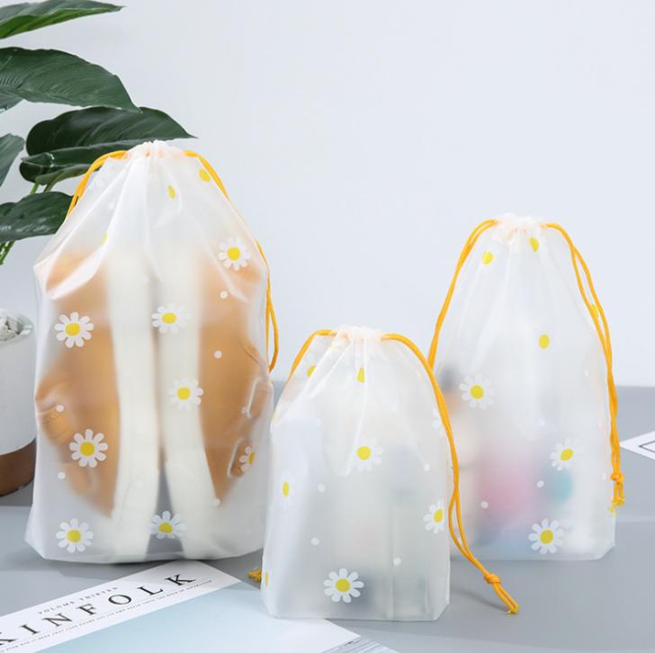 HL0072 Random 10 pcs Tas Serut Pouch Transparan Motif Karakter Travel Storage Bag Make Up Organizer Anti Air 2