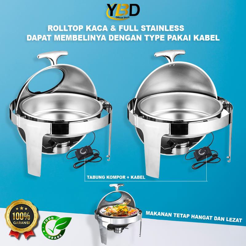 Product Introduction of YBD - Prasmanan Roll Top Stainless Steel 6.8 Liter Tutup Stainless & Tutup kaca | Roll top prasmanan bulat Gold & silver | Perlengkapan dapur wadah prasmanan stainless | Tempat makan prasmanan | Roll top wadah makanan peralatan masak Kitchenware 2