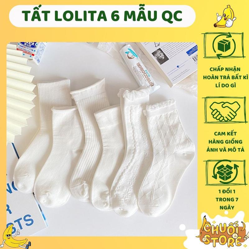 Tất Lolita nữ phong cách hàn quốc cổ cao chất liệu cotton thoáng khí phù hợp mang giày búp bê oxfod