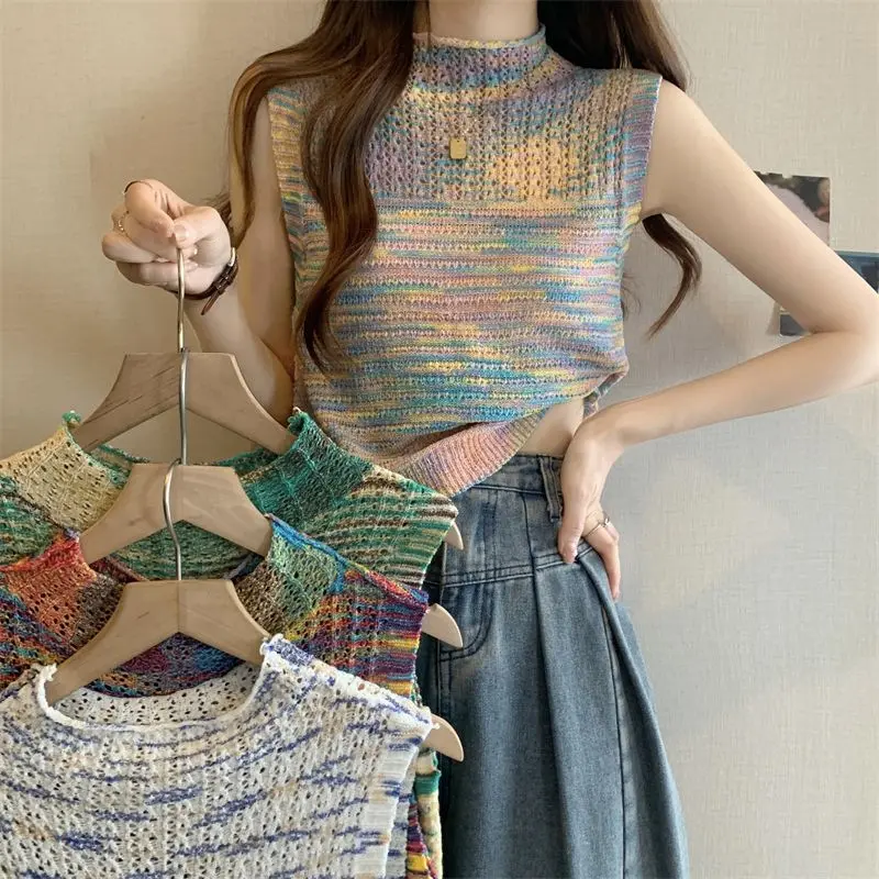 Áo Vest Dệt Kim Ngắn Cho Nữ, Thiết Kế Mới, Đẹp, Mùa Hè Top