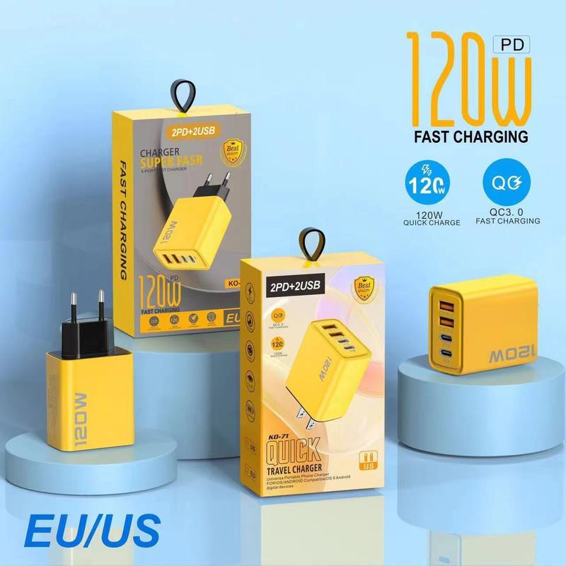Product Introduction of Bộ sạc sạc nhanh,  USB kép + Type-C kép, Sạc nhanh PD Nhiều Cổng, Tiêu chuẩn Hoa Kỳ và Châu Âu, Tương thích với các thiết bị đầu cuối sạc Phụ Kiện Phone 120W 6