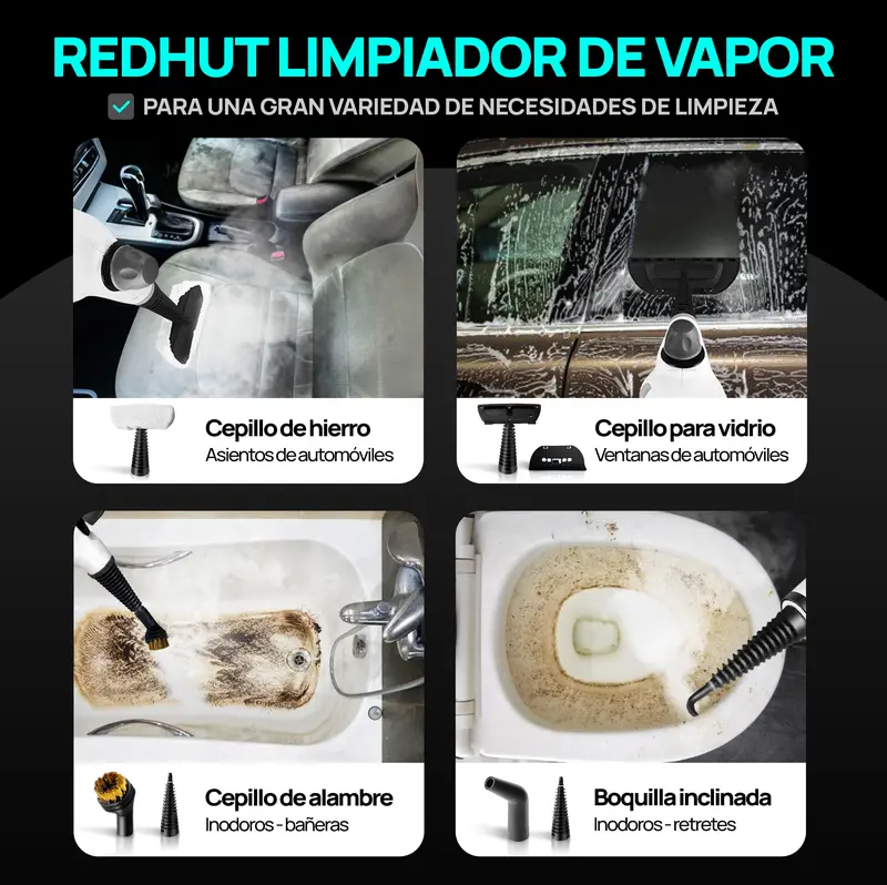 REDHUT Limpiador a Vapor Portátil con 12 Accesorios, Alta Presión y Ecológico, Limpieza Profunda y Desodorizante para el Hogar, Cocina y Baño - Foto 7