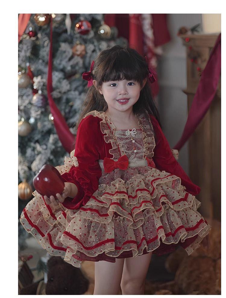 Product Introduction of Pakaian Puteri, Koleksi Musim Bunga dan Musim Luruh Gadis Popular, Skirt Pettiskirt Krismas, Rekaan Polka Dot, Gred Tinggi, Sesuai untuk Hari Lahir dan Majlis Formal 5