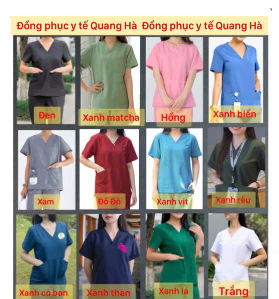Bộ Scrubs bác sĩ, blouse cổ tim, đồng phục điều dưỡng, spa, thẩm mỹ viện, dược sĩ hàng COTTON HÀN cao cấp.