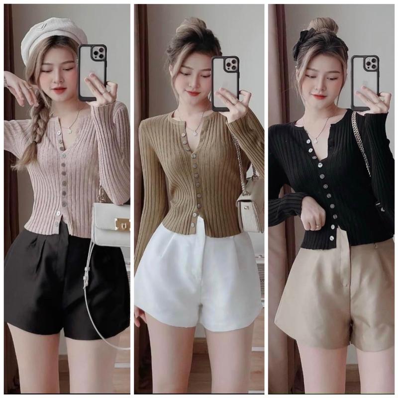 Áo len đũa cúc tay dài nhiều màu dáng Ôm gọn