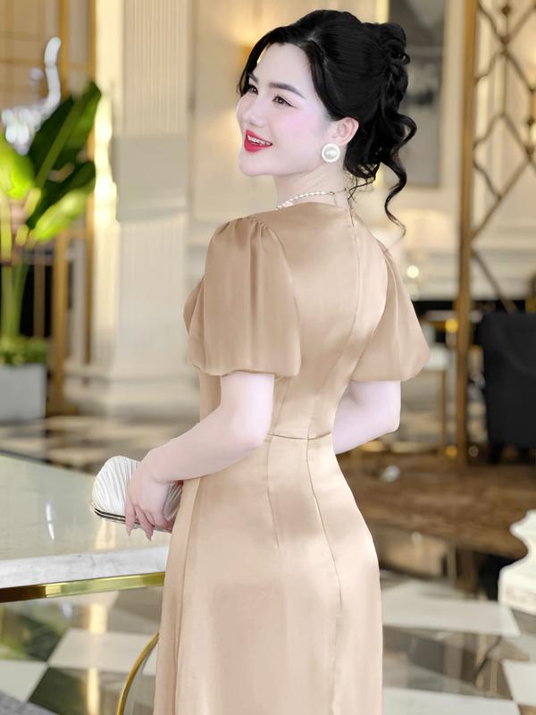 [MIỄN SHIP] MDU4515 Váy Lụa Twist Satin Cao Cấp - Thiết Kế Cổ Cách Điệu Tay Bồng Tinh Tế Dành Cho Nữ Women Dress váy  nữ 4