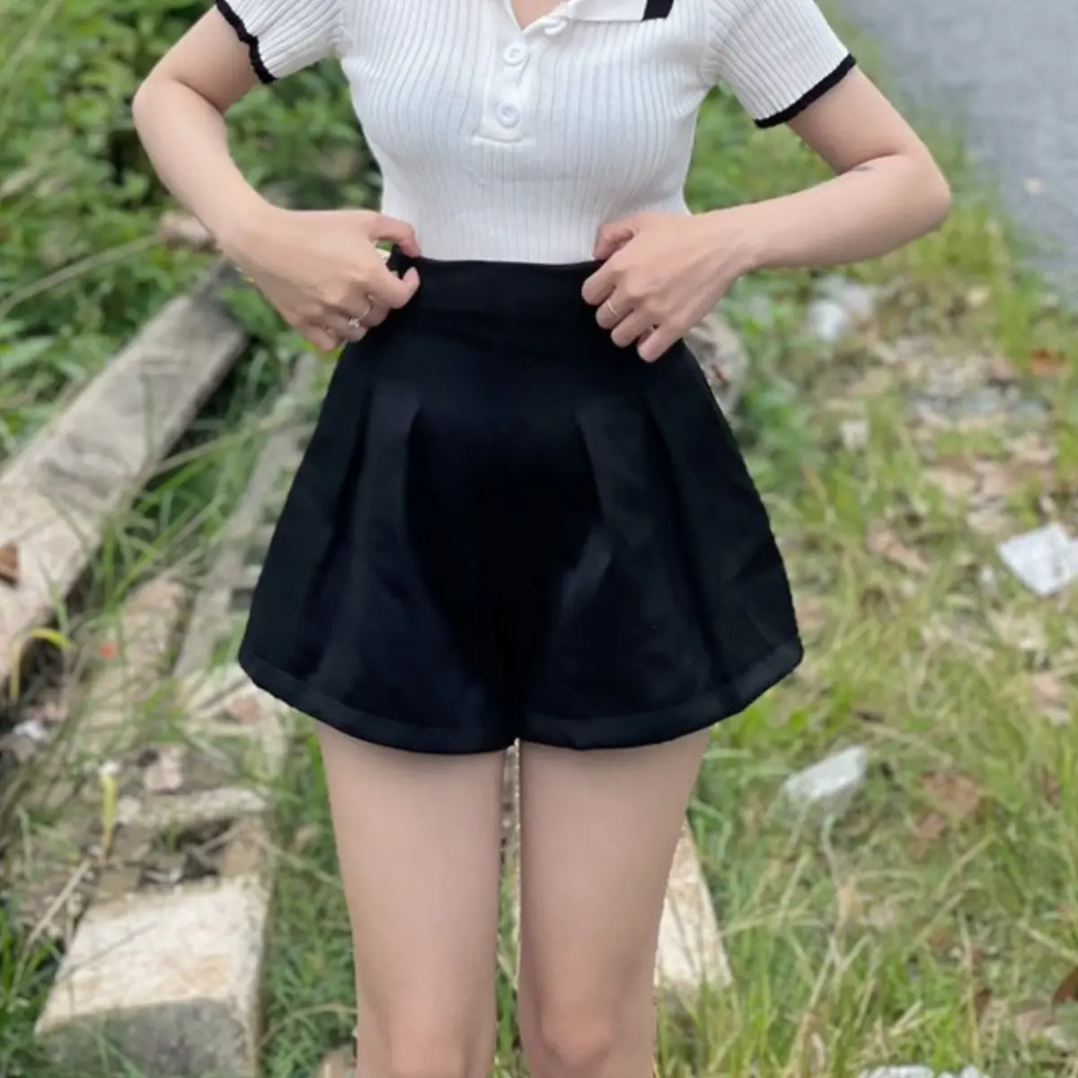 Quần short nữ ống rộng  , quần đùi nữ cạp cao  chất dày dặn PLQ108