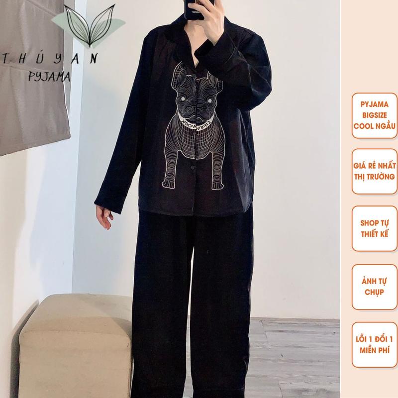 Bộ Pijama Bigsize Pitbull mờ tay dài mặc nhà dành cho nữ, mẹ bầu từ 60kg - 90kg. đồ  ngủ