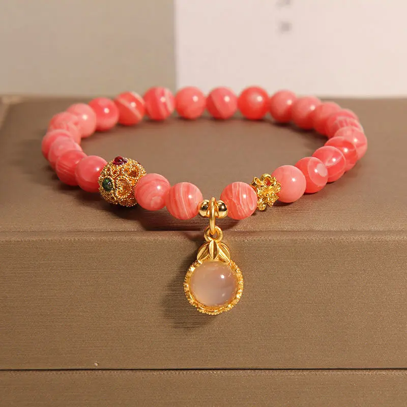 Rhodochrosite Bracelet Female Ins Special-Interest Design Light Luxury High-Grade Feeling Girlfriends Net Red Opal Water Drop Pendant Bracelet bracelet  stack