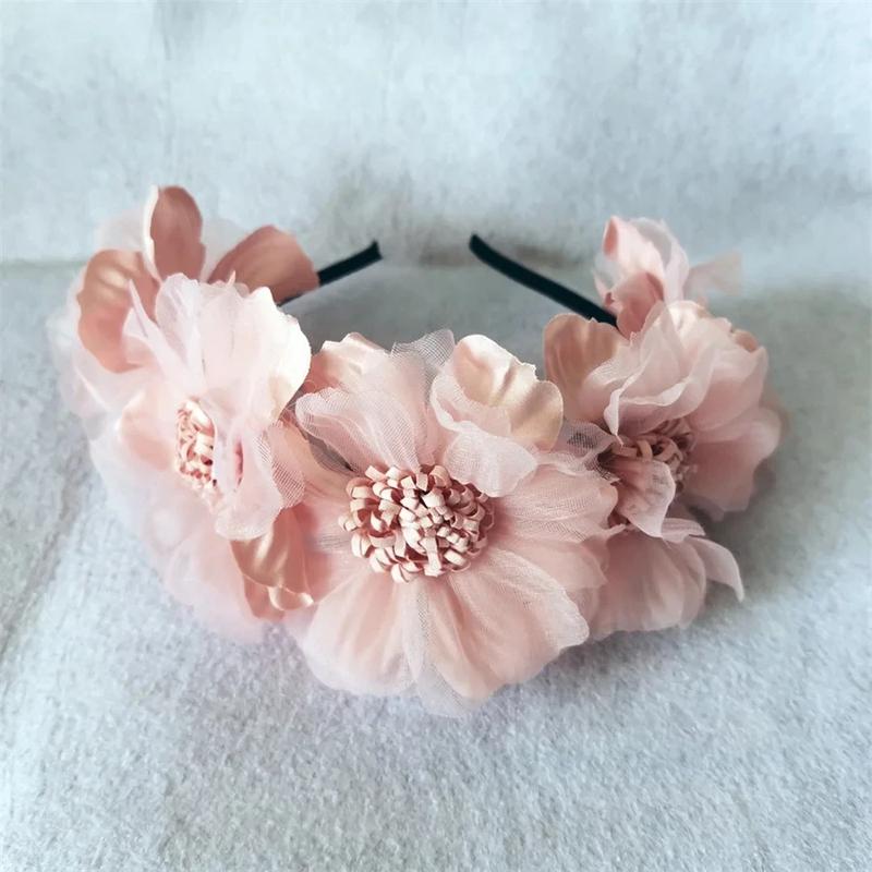 Product Introduction of New Solid Color Simulation Garland Bride Wedding Headwear Mesh Flower Headband Girls Headband Performance Hair Accessories 4