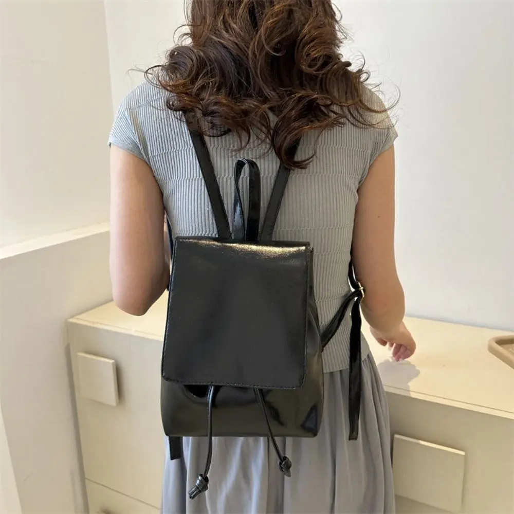 Portable PU Leather Small Backpack Solid Color Lightweight Students Backpack Adjustable Women's Bag Women