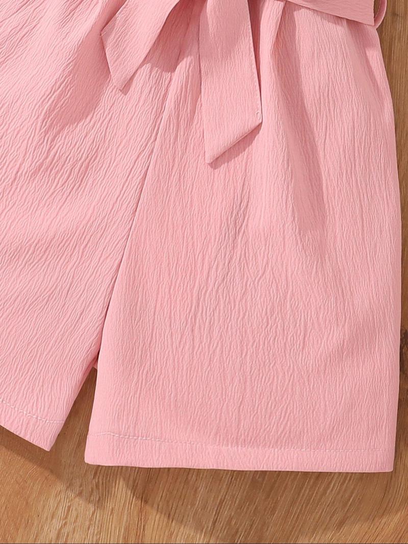 Product Introduction of Girl's Solid Belted Cami Romper, Casual Sleeveless Romper for Summer, Kids Clothes for Daily Wear 6
