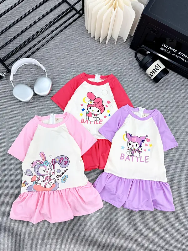 QAKISD B016 Bộ đồ bơi cho bé gái , bikini bé gái họa tiết kurumi in chữ Battel 8-30kg rất cute cho các bé yêu 5