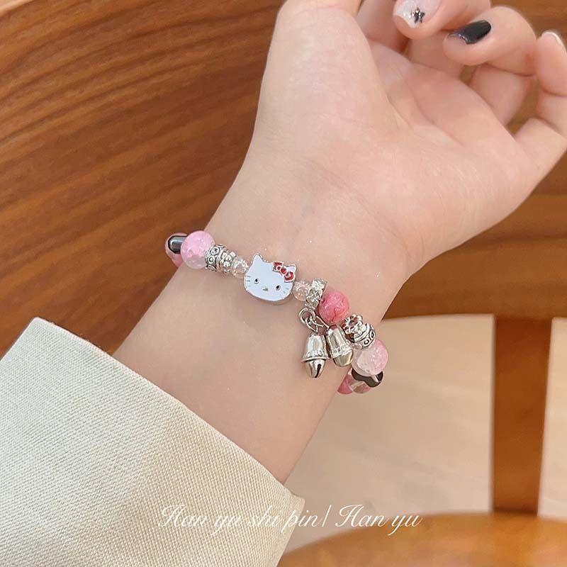Vòng Tay Mèo KT Đính Cườm Màu Hồng, Mới, Dành Cho Bé Gái, Vòng Tay Chuông Mèo Dopamine Thời Trang, Vòng Tay Đính Cườm Hoạt Hình, Được 1540 Đánh Giá 4
