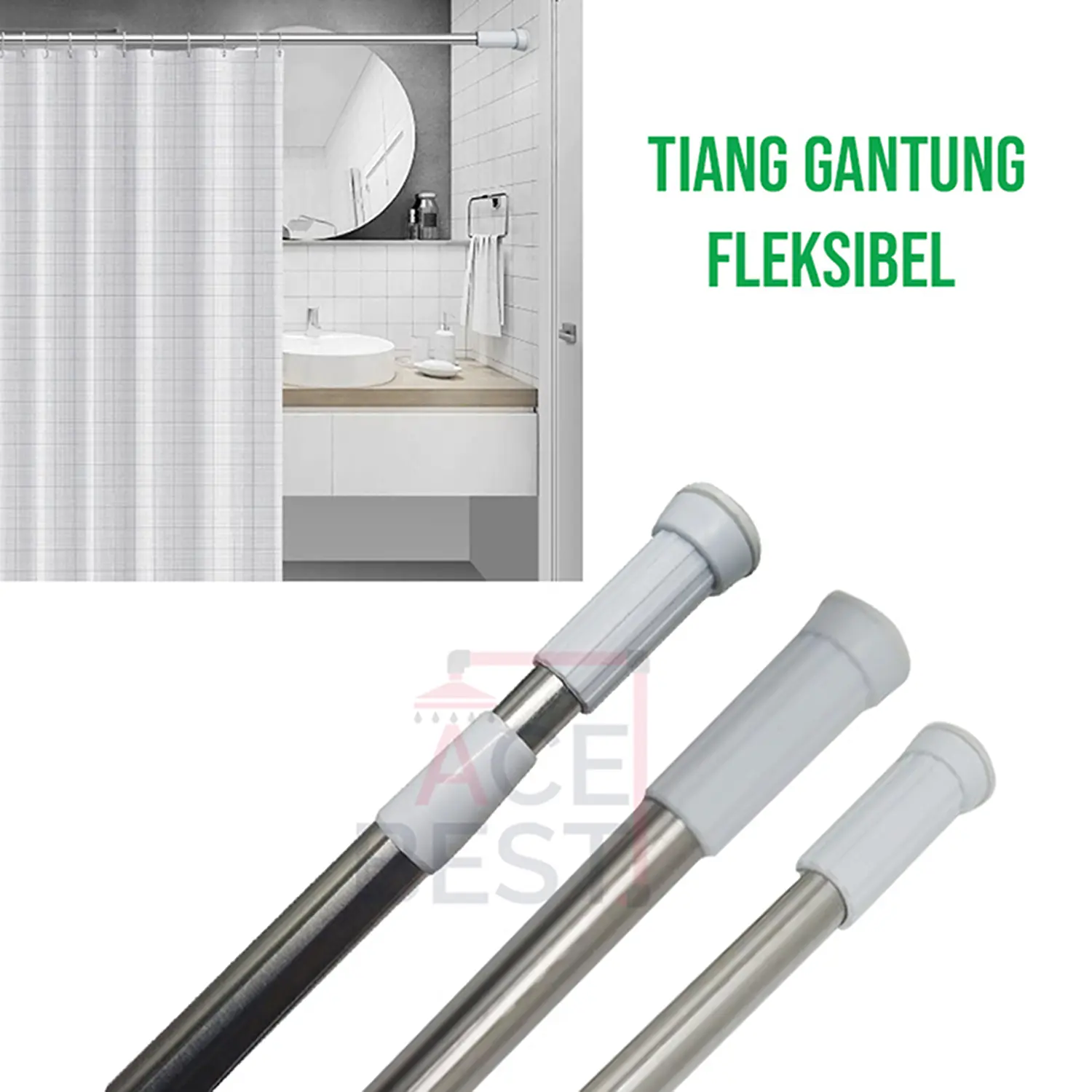 Tiang pipa Fleksibel tanpa paku /Tiang Pipa Kamar Mandi / Tiang Gorden / Tiang Tirai / Tiang Jemuran / Tiang Tongkat 70 Cm - 260 Cm Shower