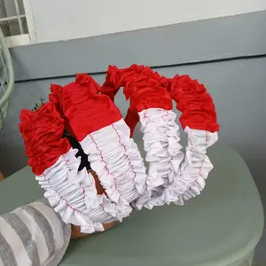 12 Pcs Bando Kerut Scrunchie Merah Putih - Bando Ruffle Scrunchie Edisi Kemerdekaan 17 Agustus Anak bando wedding