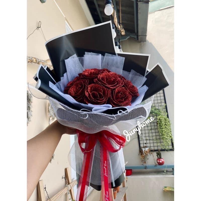    TẶNG ĐÈN  Bó hoa kim tuyến siêu đẹp hoa loại 1 được bọc lưới cao cấp   Giấy Gói Đen  Hoa hồng Đồ trang trí Đám cưới Nhiều màu sắc cây có mùi thơm để bàn 