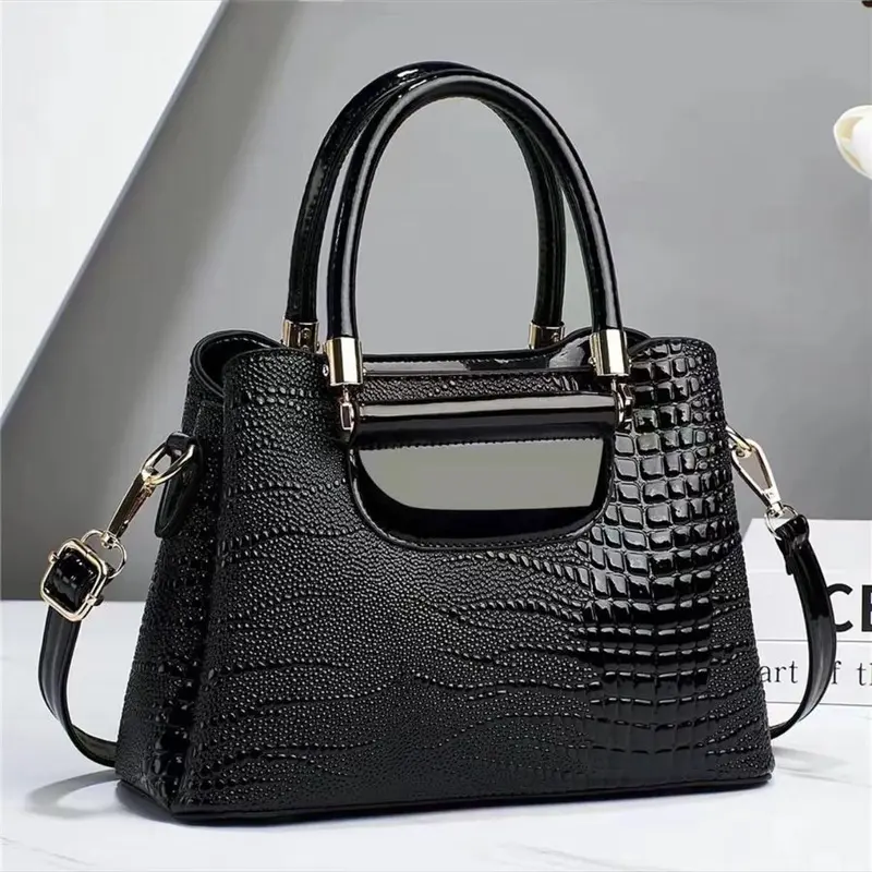 Tas Selempang Wanita  Kulit PU 460 Motif Croco Leads Fashion Hitam Cokelat Navy Tas Korean Style Tas Kerja Wanita Tas Tangan Murah 3