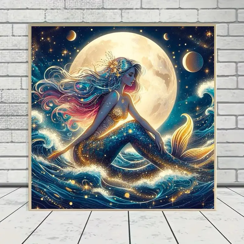 Mermaid Pattern DIY Diamond Arts Colorful Painting Kit without Frame, 5D Diamond Arts Colorful Painting Kit, Wall Art Decor for Home Living Room Bedroom