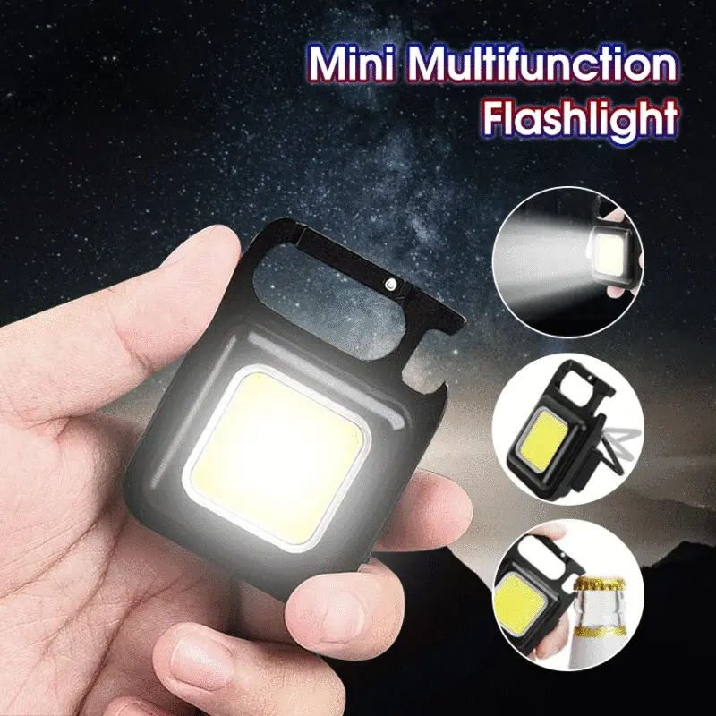 Convenient LED Multifunctional Strong Light Flashlight Keychain Charging Work Light High Brightness Warning Light Camping Light Suitable for Students' Night Reading Lighting Illumination Bottle Opener
