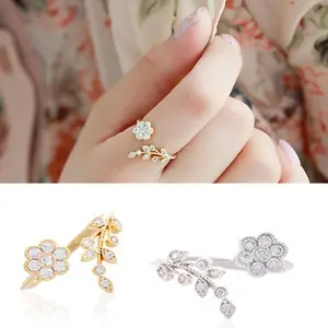 Cincin Ring Berlian Bunga Daun Korea Silver Anti Karat Perhiasan Fashion Gaya Korea Aksesoris Hadiah Wanita Cewek Cantik Elegan KIARA JEWELRY gold
