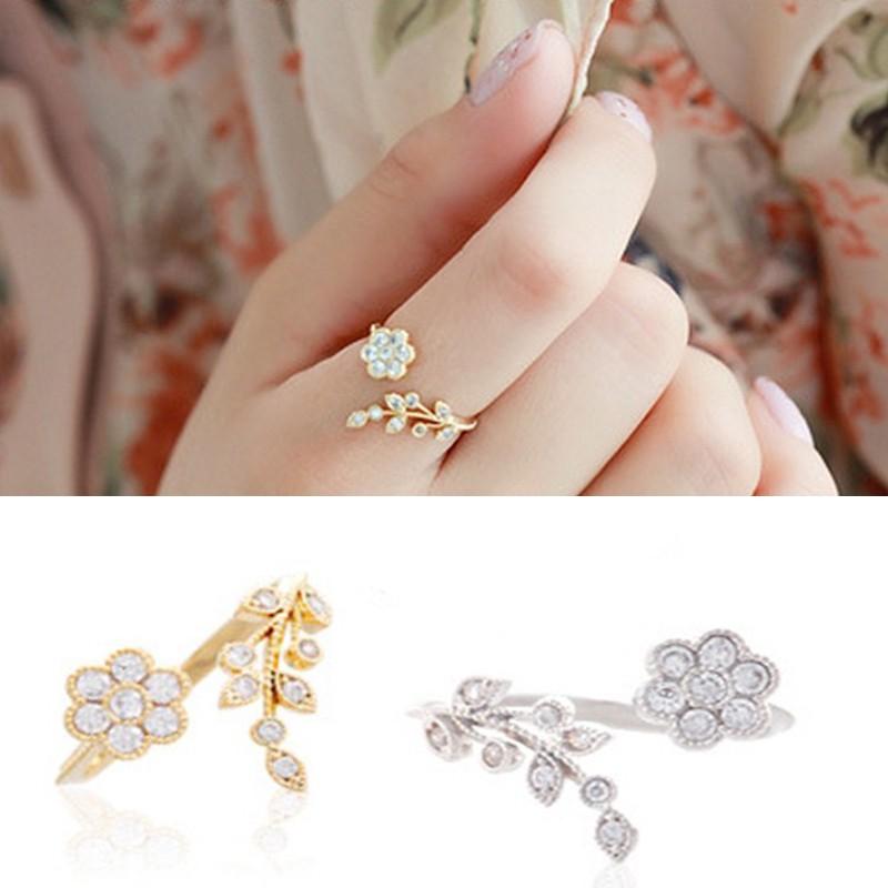 Cincin Ring Berlian Bunga Daun Korea Silver Anti Karat Perhiasan Fashion Gaya Korea Aksesoris Hadiah Wanita Cewek Cantik Elegan KIARA JEWELRY gold 0