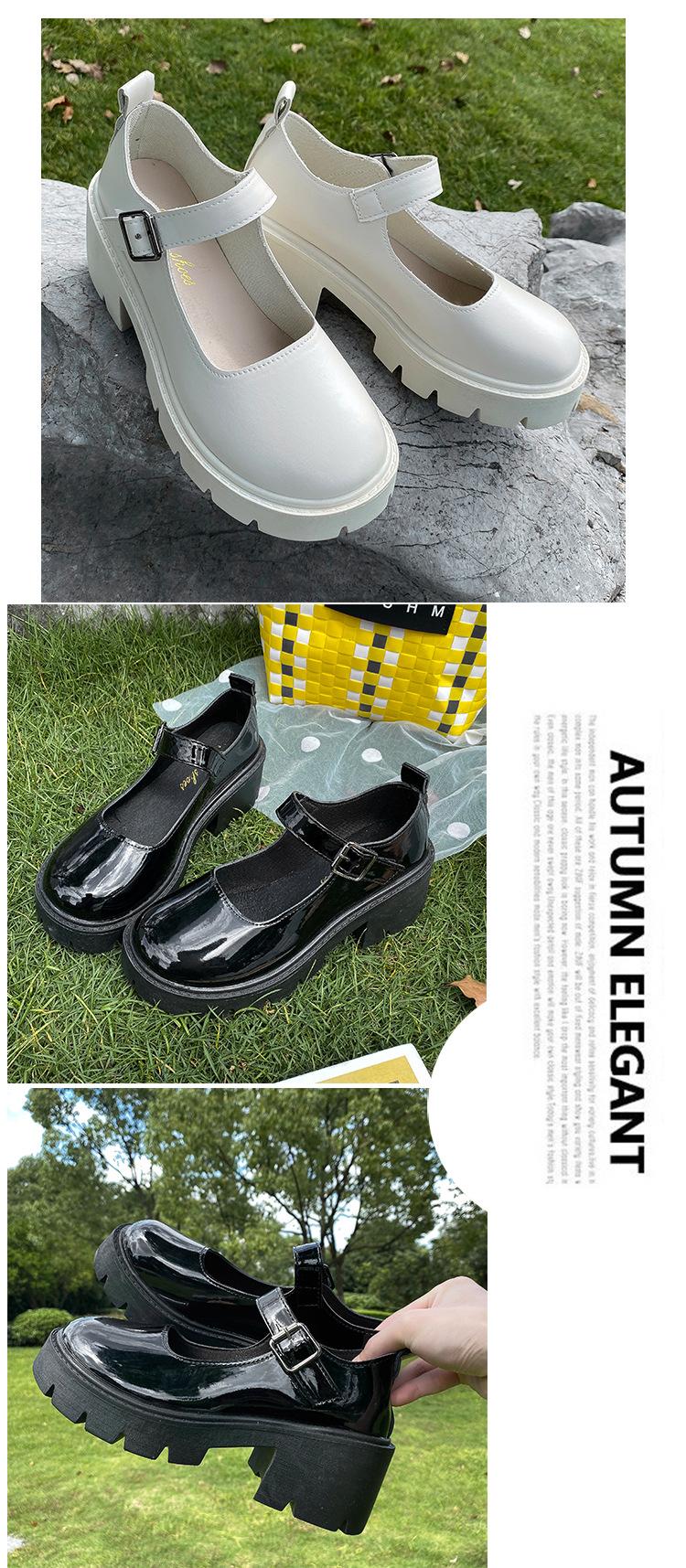 Product Introduction of Oversized women's shoes, sweet and cute, Mary Jane leather shoes, Japanese JK women's shoes, 7cm heel height, beige, bright black, matte black, size 34-43 7