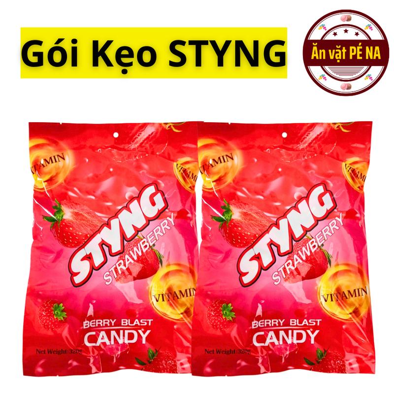 Kẹo Nước Ngọt Sting Dâu viên ngậm 320gr ~ 100 viên - Ăn Vặt Pé Na candy Viên Kẹo Snack Food Chua ngọt kẹo xì tin