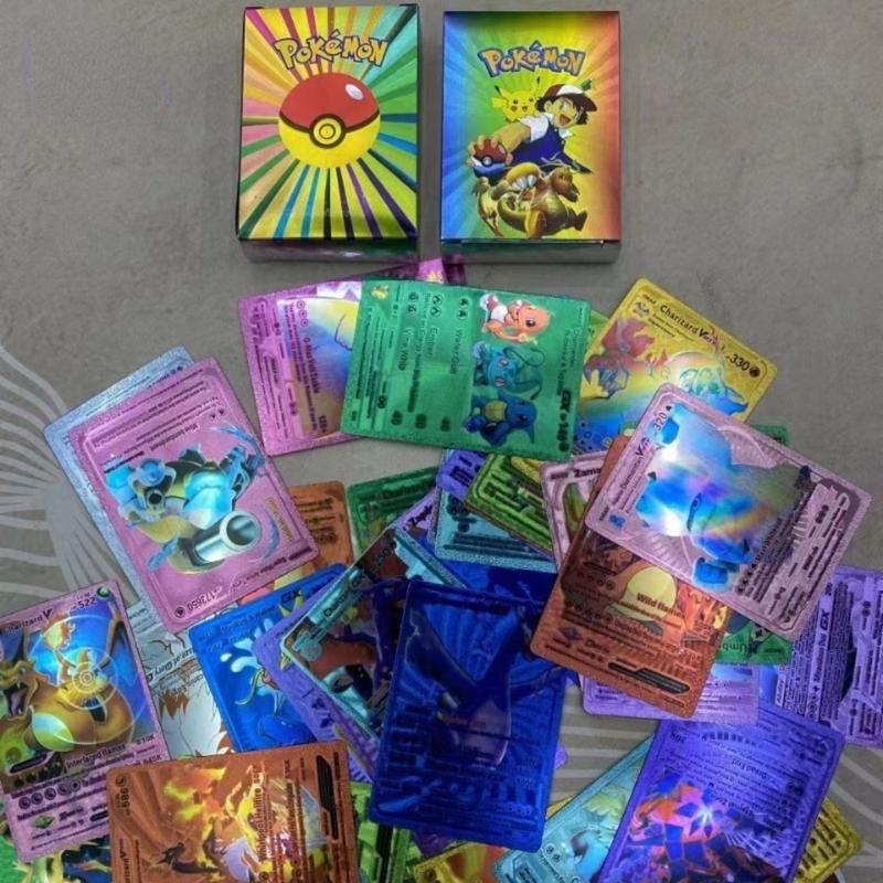 Bộ Bài Pokemon 55 CÁI Nhiều Màu Sắc Chất Liệu Kim Loại Vàng Vmax GX Thẻ Năng Lượng Charizard Pikachu Bộ Sưu Tập Hiếm Huấn Luyện Viên Chiến Đấu