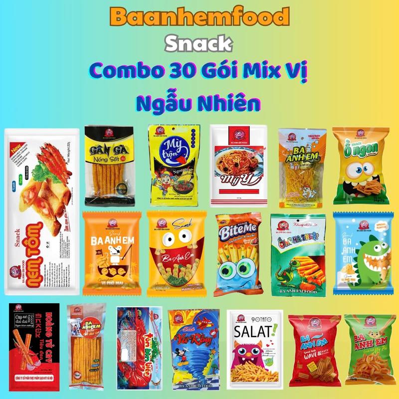 Combo 30 Gói Mix Vị Ngẫu Nhiên Ba Anh Em Food Đồ Ăn Vặt Tuổi Thơ Đồ Ăn Vặt Việt Nam Cay Cay Tuổi Thơ Snack Candy keomix nhieu