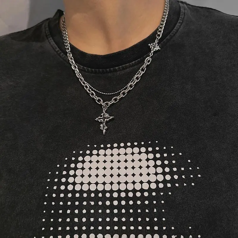Vòng cổ Màu bạc nhiều lớp, unisex, Y2k, Hip Hop Titan Chain Jewelry Trang Sức Dây Chuyền Nữ 2