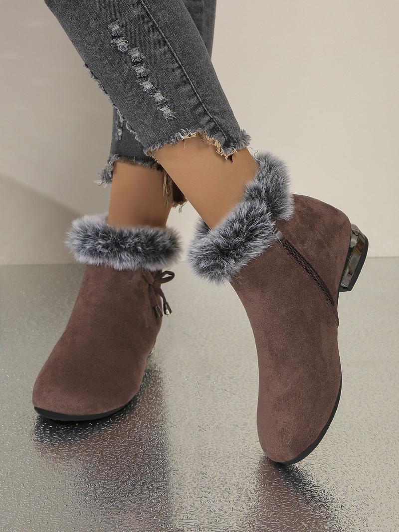 Product Introduction of Booties Da Lì Da Lộn, Gót Trung Bình Mũi Tròn, Cổ Thấp, Lót Lông Cừu, Thích Hợp Cho Mùa Thu Và Mùa Đông, Bốt Cotton Lông Thú, Thiết Kế Thanh Lịch, Rất Thích Hợp Cho Phụ Nữ, Năm 2024 3