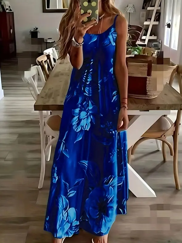Women's Floral Print Dress, Boho Sleeveless Dress for Beach Holiday Vacation, Ladies Clothes for Summer 0