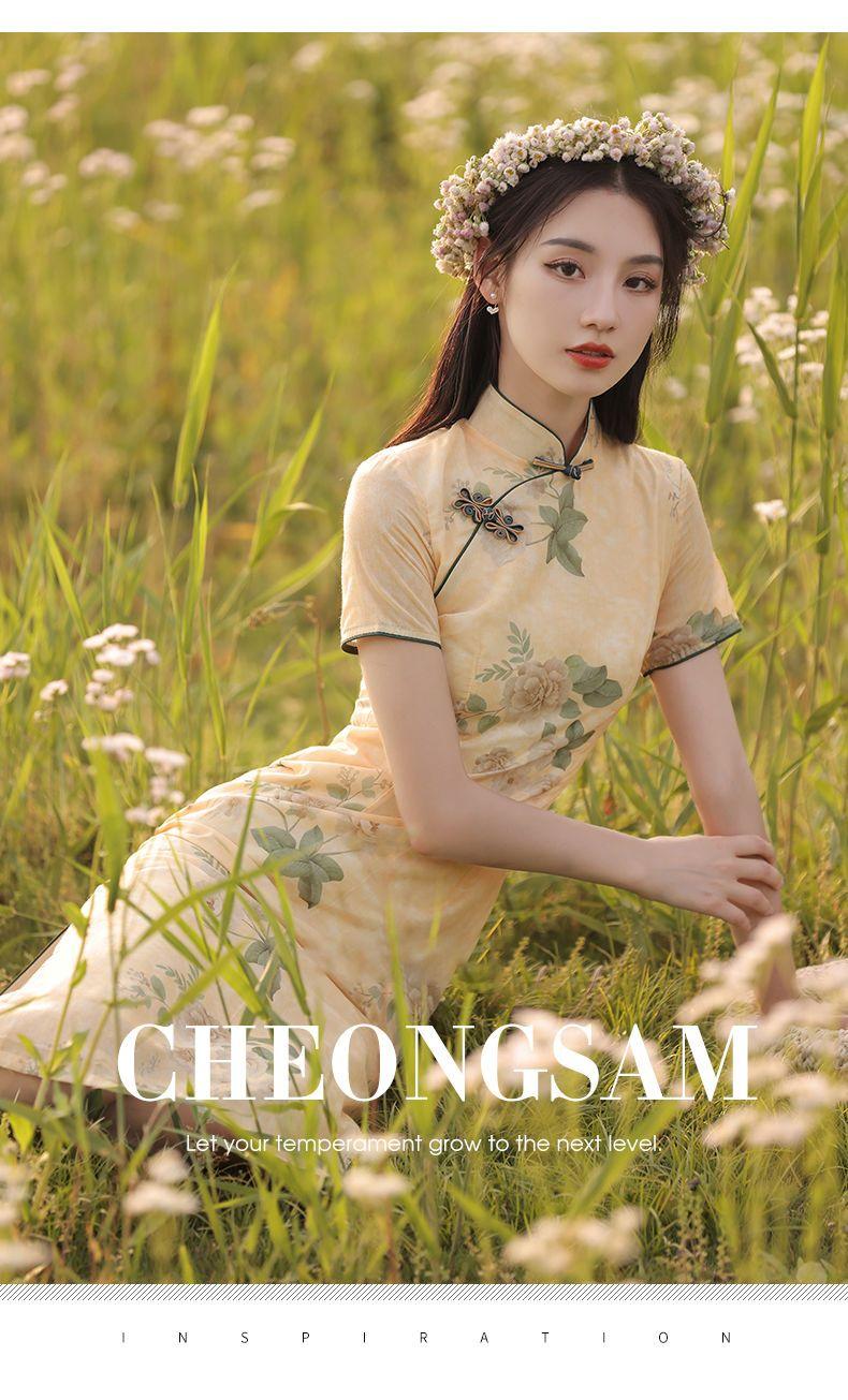 Product Introduction of Váy Nữ Phong Cách Cổ Điển Mùa Hè, Sườn Xám, Dài Trung Bình Thiết Kế Hoa, Trẻ Trung, Cải Tiến, Hàng Mới Về Năm 2024 2