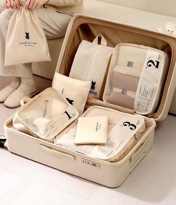 Set 7 Túi Du Lịch Đựng Mỹ Phẩm Quần Áo Đồ Trang Điểm Set Chia Đồ Vali Gấp Gọn Chống Thấm Nước 3