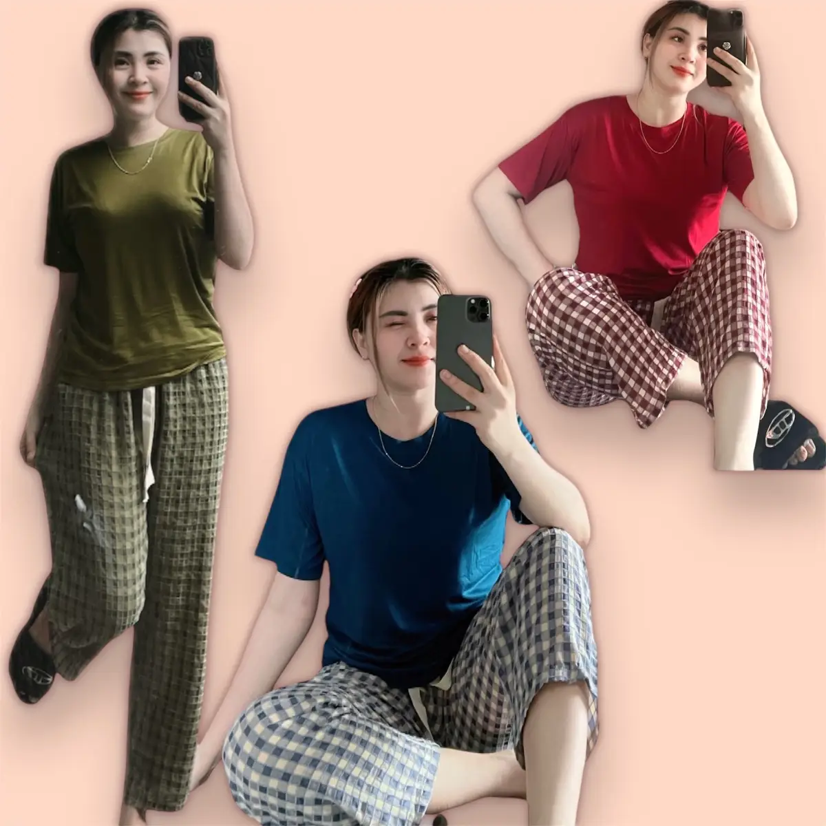 Đồ bộ nữ (CARO NHUNG)suông baggy,áo thun lạnh from vừa,bigsize 45-85Kg mặc nhà Women Top (CARO NHUNG)