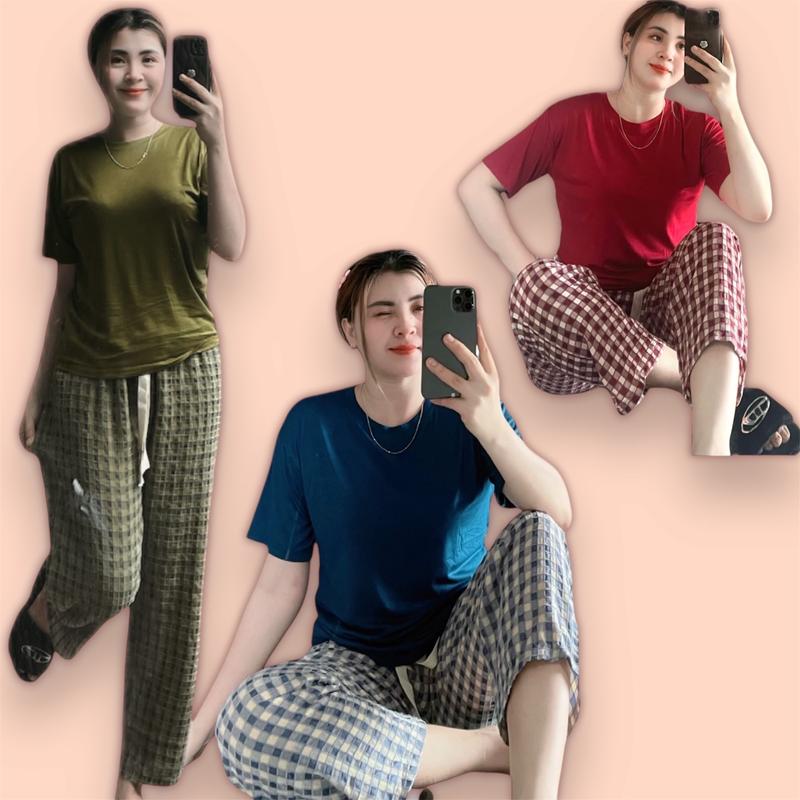 Đồ bộ nữ (CARO NHUNG)suông baggy,áo thun lạnh from vừa,bigsize 45-85Kg mặc nhà Women Top (CARO NHUNG)