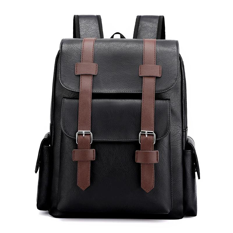 Product Introduction of Men's Backpack PU Leather Bagpack Large Laptop Backpacks Travel Multi Male  Black Schoolbag College Style 2