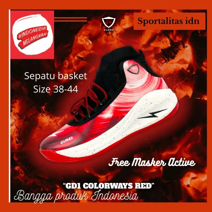 JAMINAN ASLI Sepatu basket original Guard GD 1 brand Indonesia - Putih, 43 BRL26 7