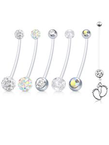 Flexible Bioplast Long Belly Button Rings, Navel Retainer, Body Piercing Jewelry for Women & Men, Pregnancy Maternity Belly Rings