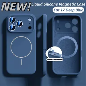 Deep Biru Magnetic Silicone Phone Case for iPhone 17 Pro Max Soft Casing 17pro Premium Shockproof Cover