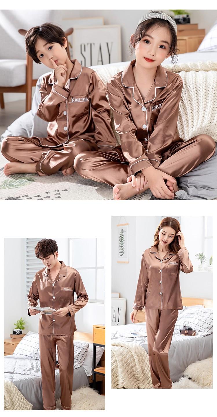 Product Introduction of Korean Style Couple Long Sleeve Parent-Child Pajamas Spring and Autumn Family Three Or Four Mother and Daughter Ice Silk Boys 'And Girls' Home Wear Suit Thin 20