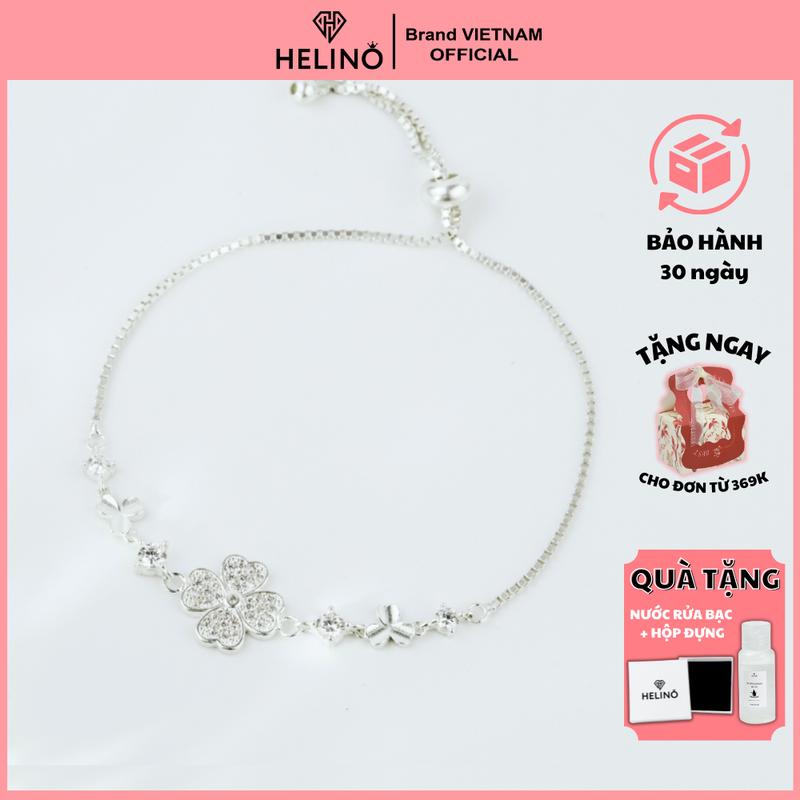 Lắc tay bạc nữ HELINO cỏ bốn lá may mắn đính đá bản dây rút V33