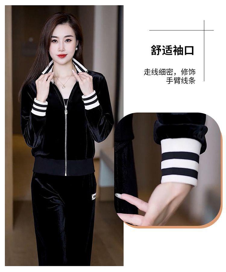 Product Introduction of Bộ Đồ Thể Thao, Nhung Vàng, Dành Cho Nữ, Mùa Xuân Và Mùa Thu, European Station, Ngoại Cỡ, Thời Trang Và Phong Cách, Trẻ Trung, Quần Ống Rộng, Bộ Hai Mảnh, Hàng Mới Về 9