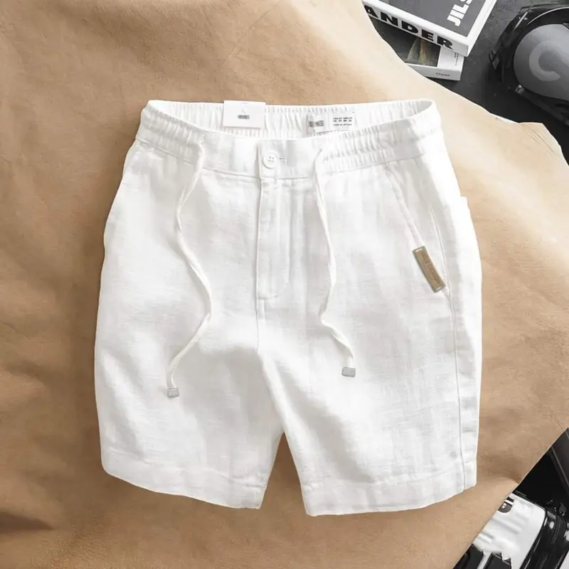 Quần Short Đũi Nam Dây Dút siêu mát - Quần nam đi phố đi biển Menswear Quần Lửng Có Túi Trắng 1