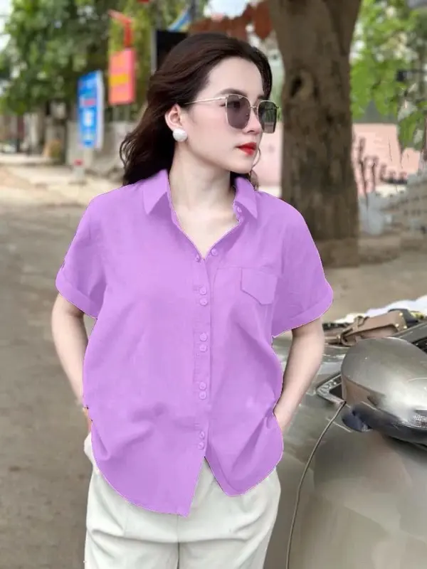 Áo Sơ Mi Cộc Tay Nữ,Chất Vải Đũi Tơ Mềm Mát Thấm Hút Mồ Hôi,kiểu Dáng Trẻ Trung Sang Trọng - V40. Women Top 4